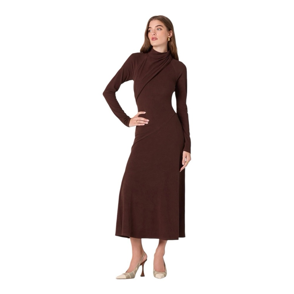 New ASTR The Label Maxi Dress Women's Small Brown Long Sleeve Stretch Cozy